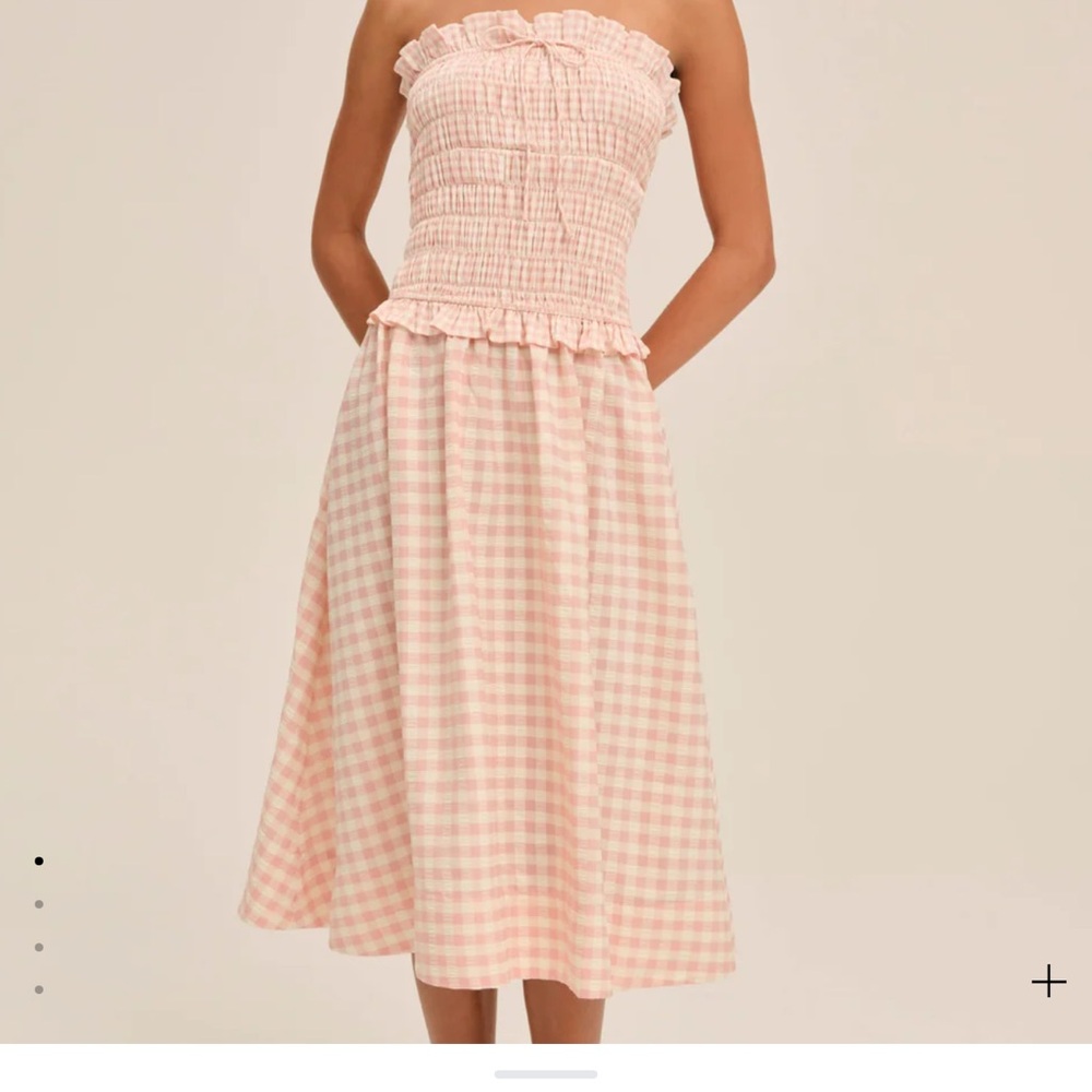 For Love & Lemons Pink Gingham Midi Dress
